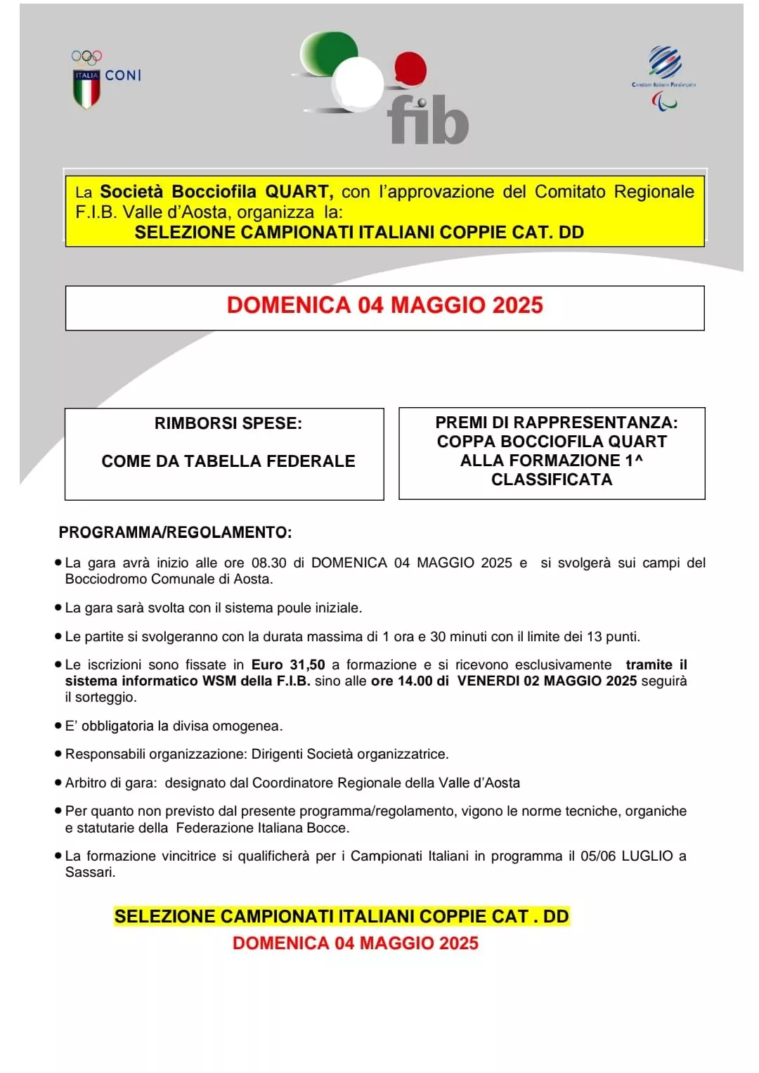 Selezione Campionati Italiani a Coppie Cat. D