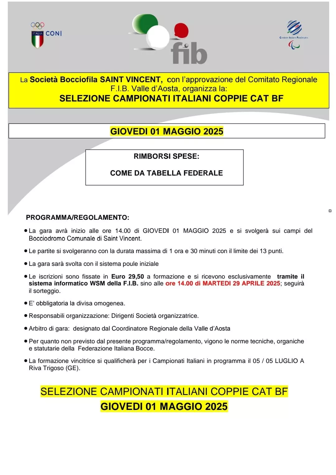 Selezione Campionati Italiani a Coppie Cat. BF