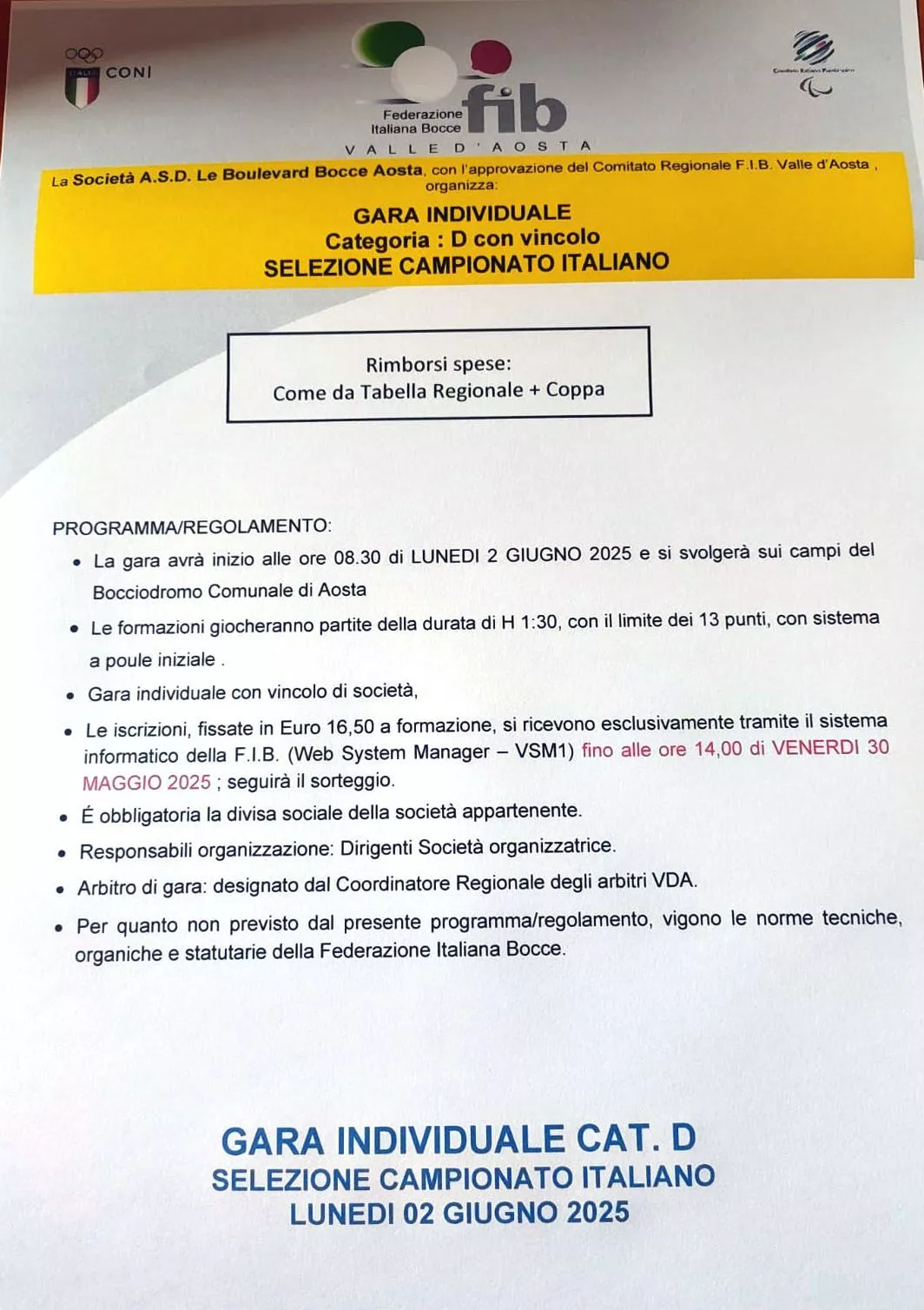 Selezione Campionato Italiano Individuale Cat. D